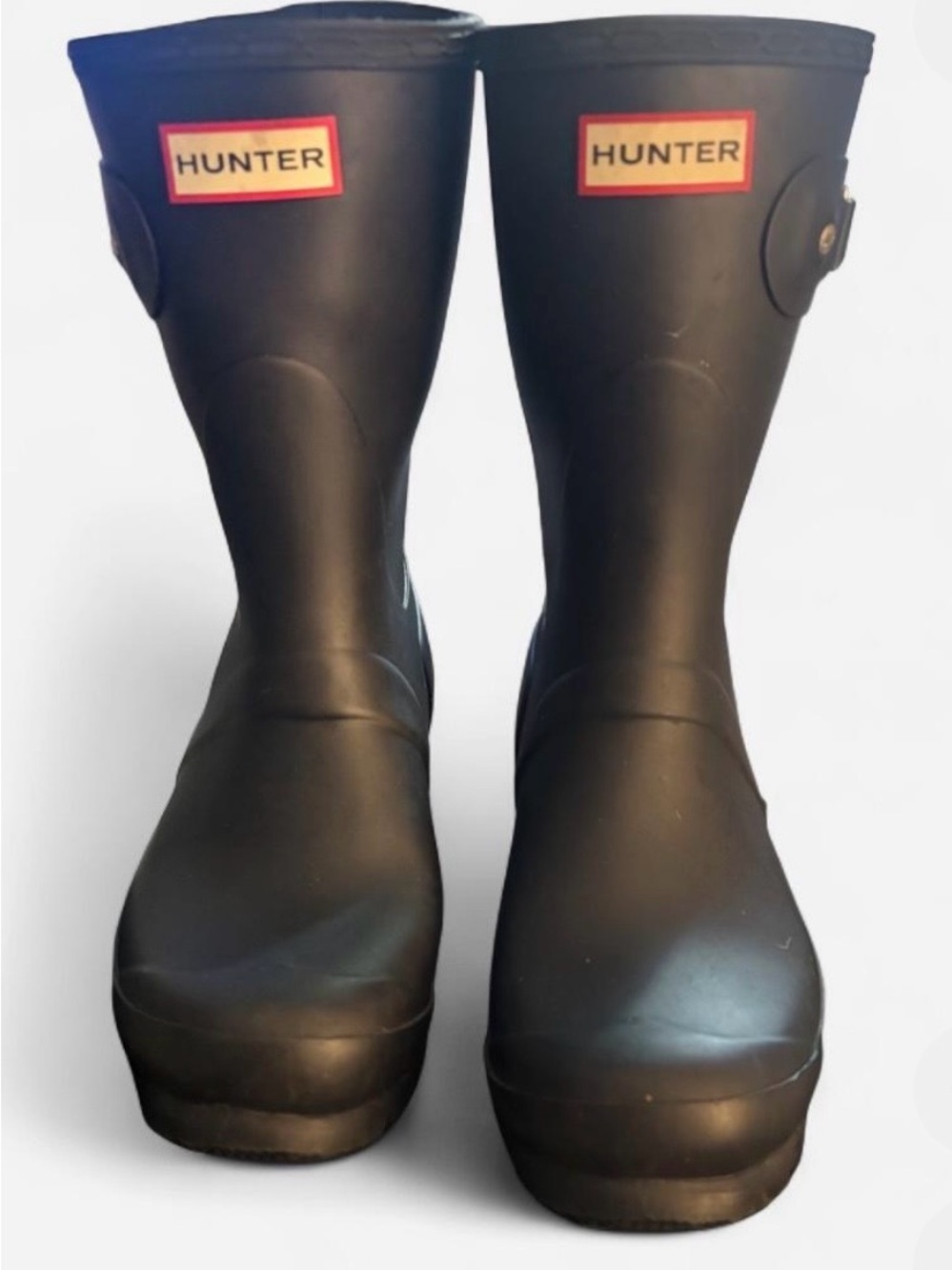 Hunter Women’s 6.5 Black Rubber Mid-Calf Rain Boots Buckle Round Toe